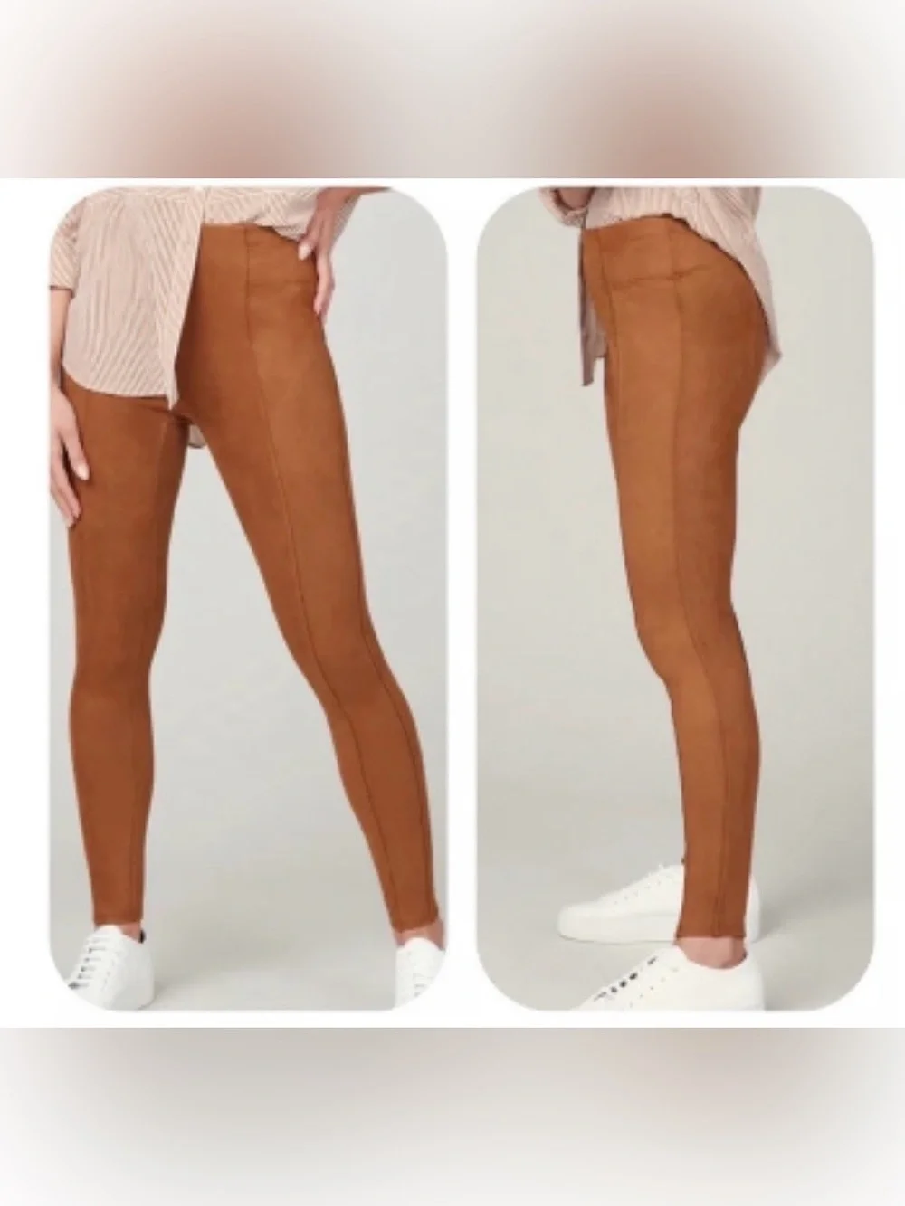NEW SPANX Faux Suede Leggings Rich Caramel Brown Size Medium 28" Inseam - Picture 2 of 11